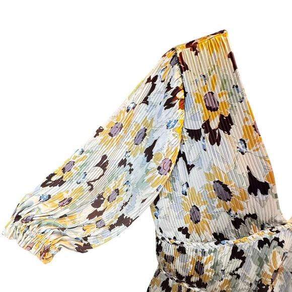 New Polo by Ralph Lauren Buttercup Satin Floral Plissé Pleated Midi Dress Sz 4 - Picture 6 of 13